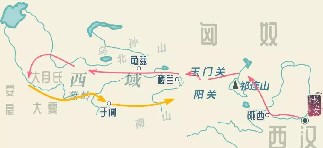 西汉同匈奴的战争和张骞出使西域线路图