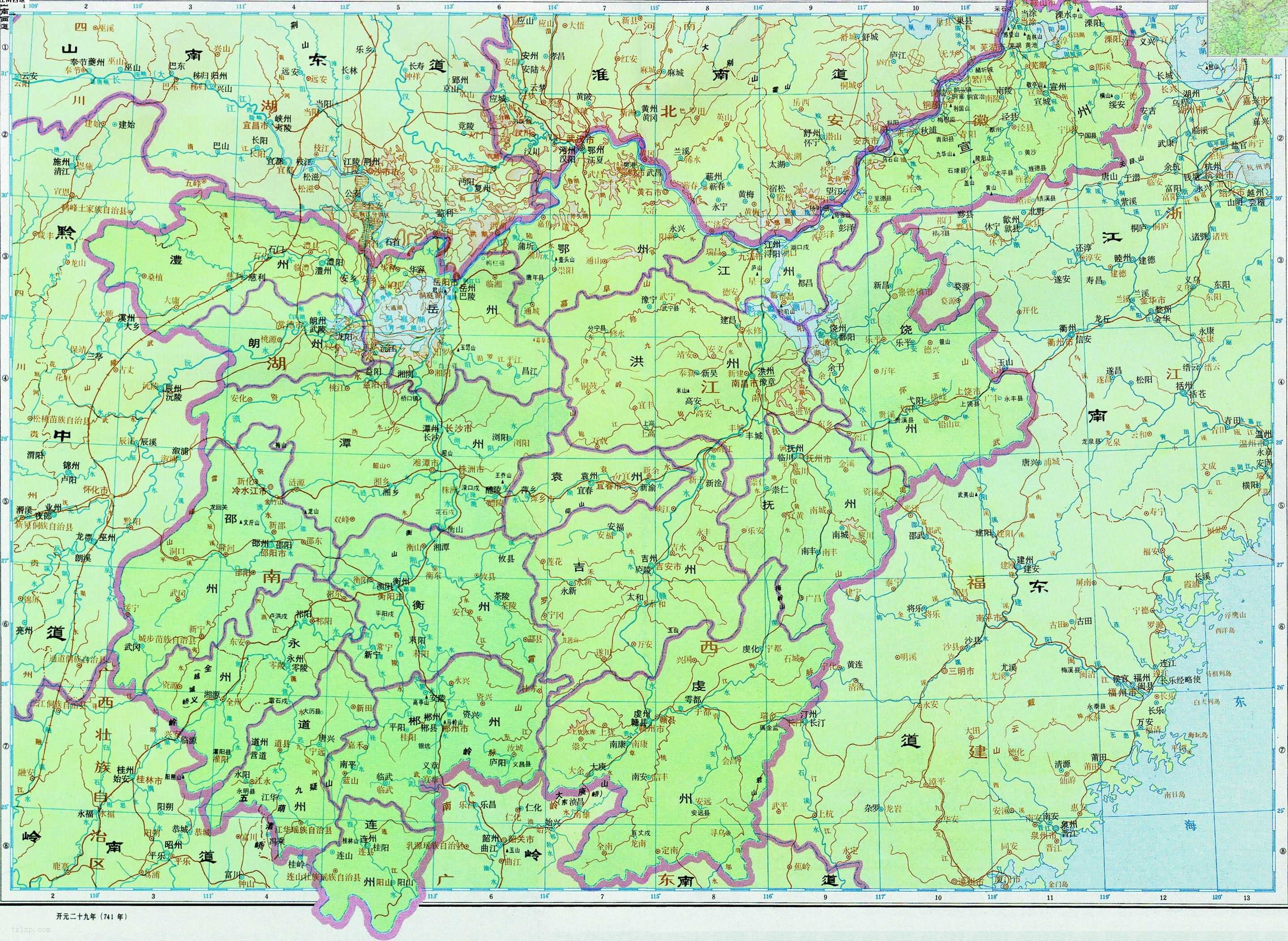 唐朝 江南西道地图全图插图 唐朝 江南西道 历史地图