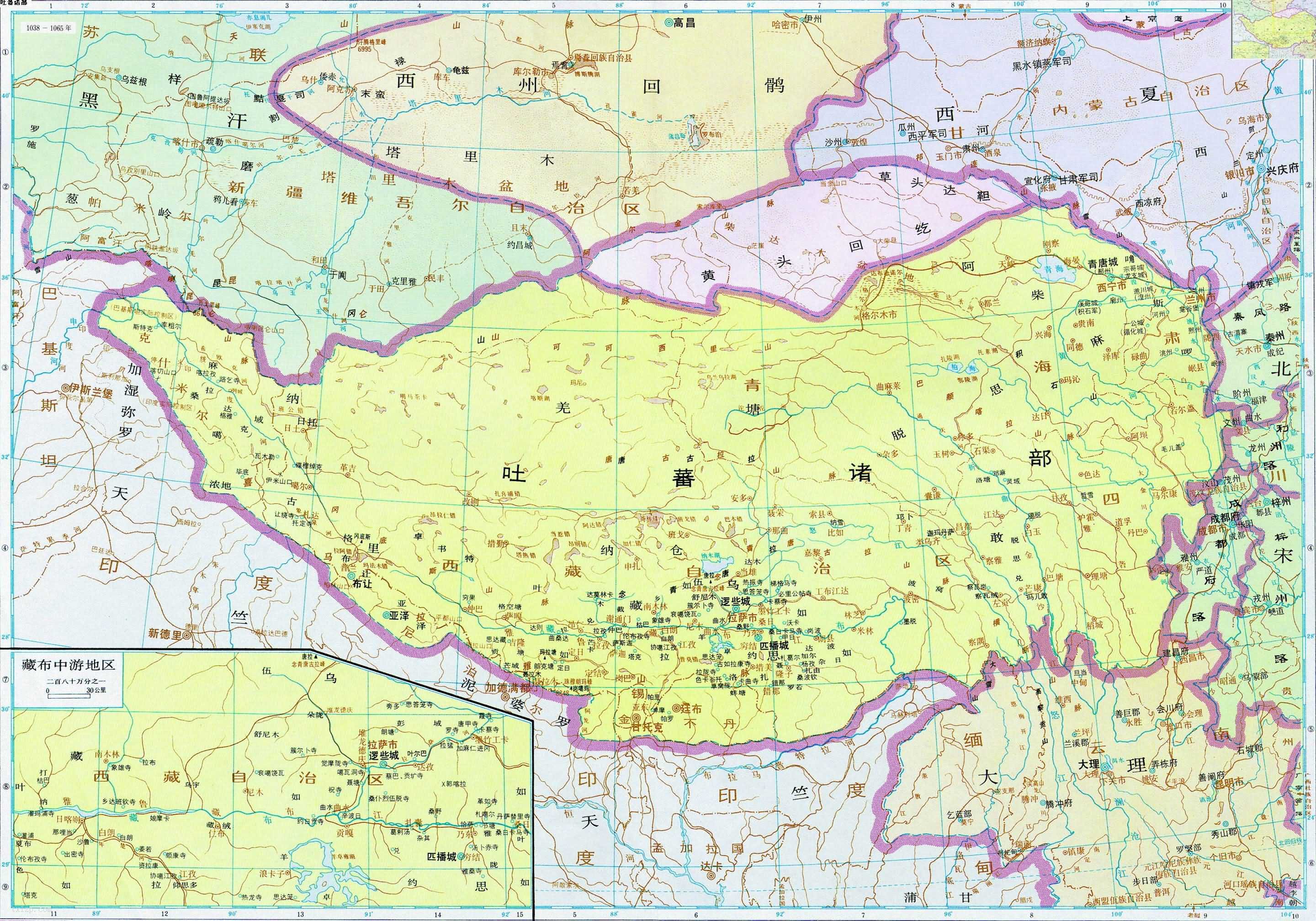 北宋 吐蕃诸部地图全图插图 北宋时期 吐蕃诸部 历史地图全图高清版