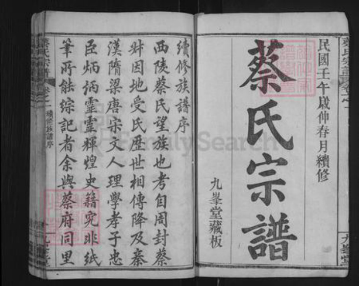 湖北省黄冈市麻城市南湖街道蔡氏九峰堂族谱-蔡氏宗谱.pdf电子版插图1