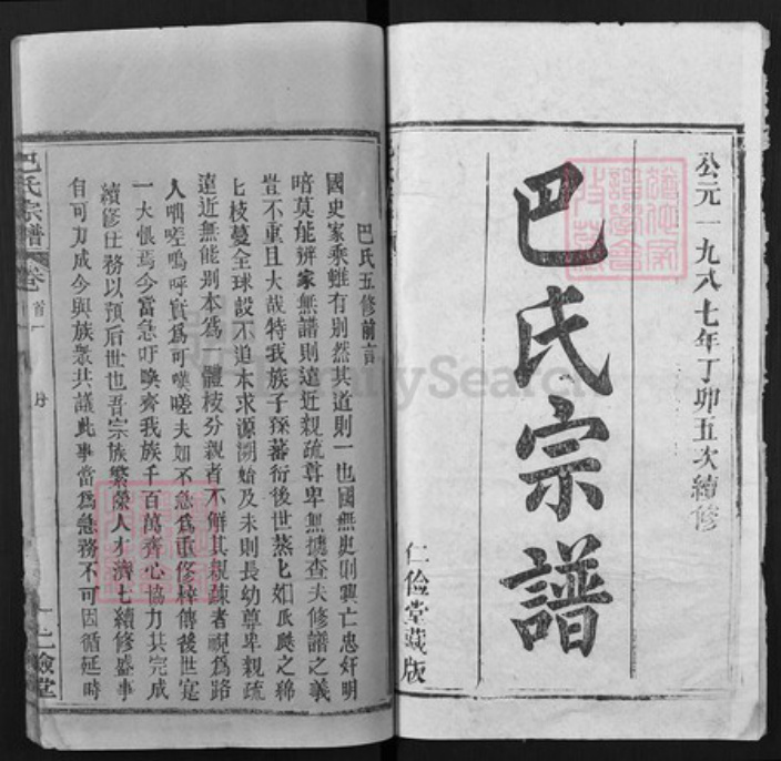 湖北省武汉市新洲区巴氏仁俭堂族谱-巴氏宗谱.pdf电子版插图1